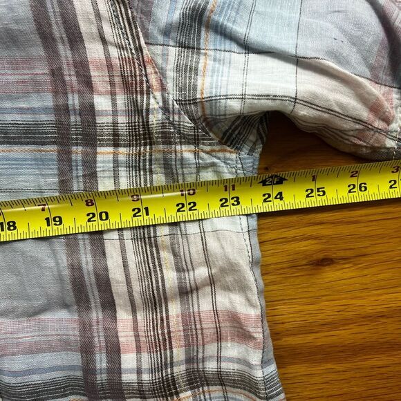 Tommy Bahama Relax Linen Plaid Shirt Size M Brown & Cream Short Sleeve Casual - Picture 12 of 14